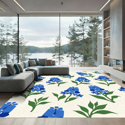 Blue Floral Spray Textured Rug