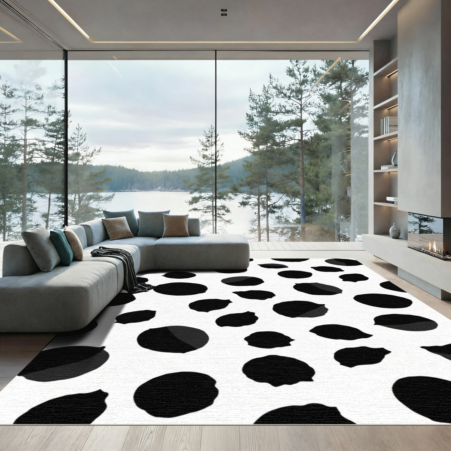 Black White Organic Polka Dot Rug