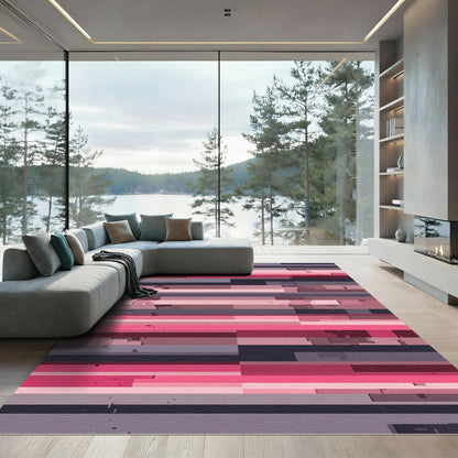 Pink Gray Horizontal Blocks Rug