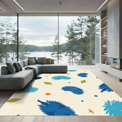 Blue Feathered Flower Abstract Round Rug