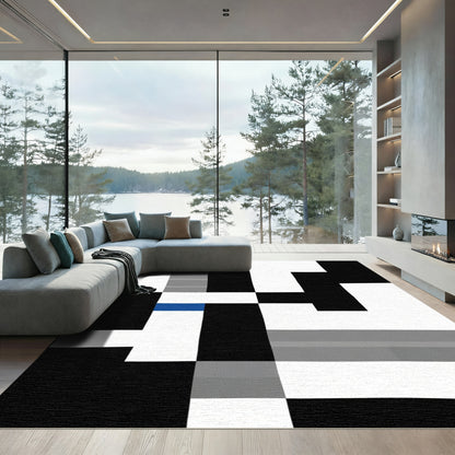 Modern Blue Geometric Abstract Blocks Rug