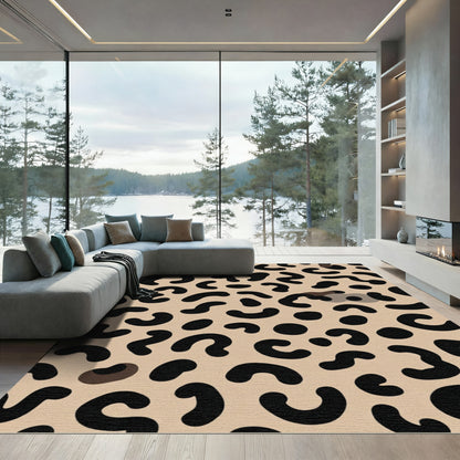 Chic Beige Black Leopard Spots Rug