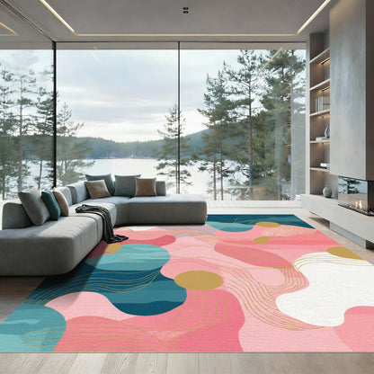 Modern Pink Teal Abstract Organic Waves Rug