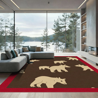 Brown Beige Silhouette Bear Meadow Rug