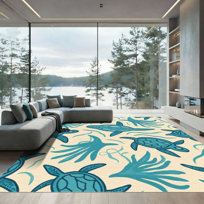 Teal Sea Turtles Ocean Kelp Rug