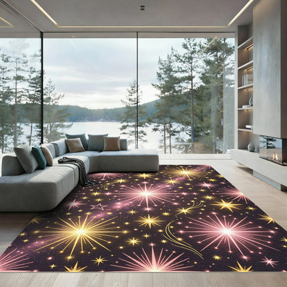 Celestial Gold and Rose Starry Night Rug