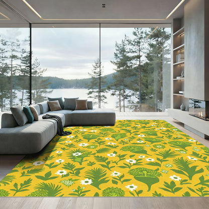Golden Sunny Meadow Floral Cluster Rug