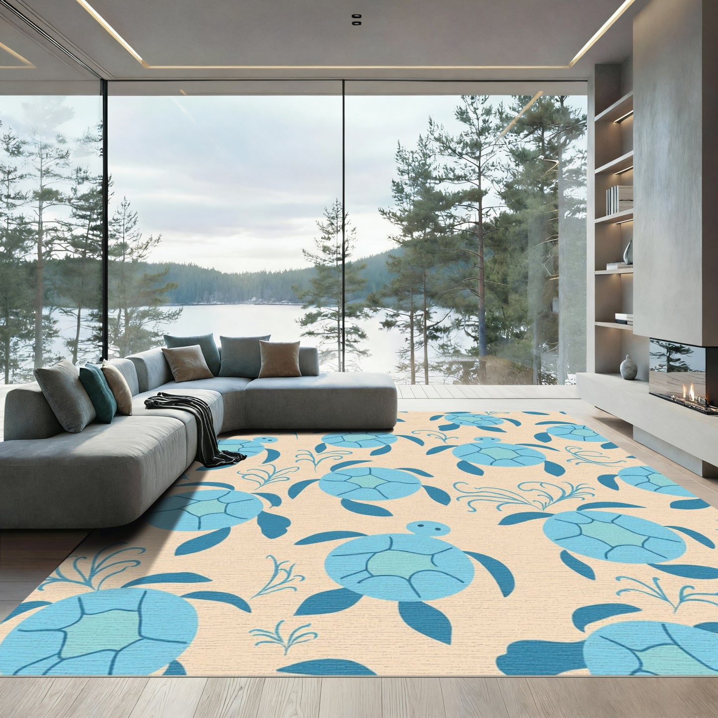 Ocean Blue Turtle Splash Repeats Rug