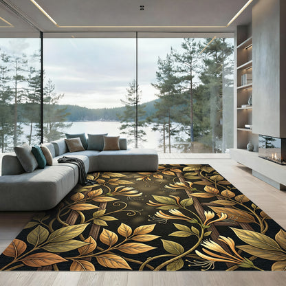 Golden Leaf Floral Vine Rug