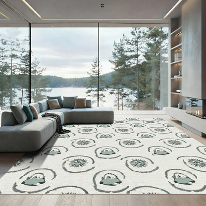 Subtle Teal Abstract Swirl Flower Rug