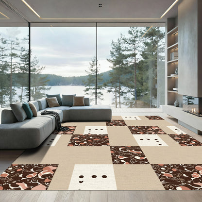 Brown Abstract Composition Square Rug