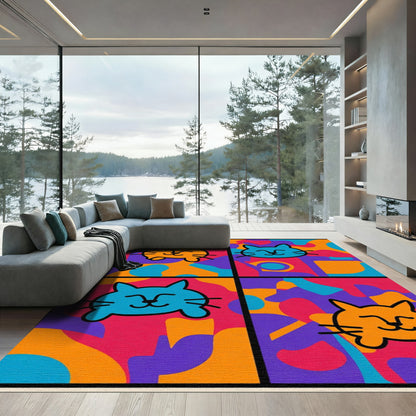 Whimsical Colorful Cat Faces Collage Rug