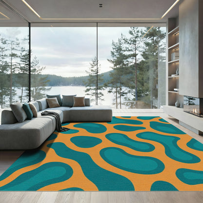 Organic Teal And Orange Amorphous Blobs Rug
