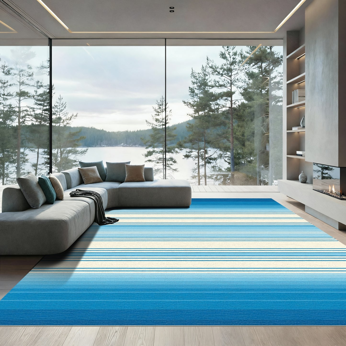 Ocean Blue Gradient Stripe Rug