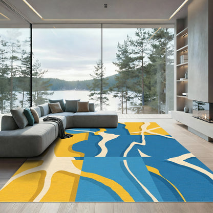 Abstract Sun Yellow Blue Flow Rug