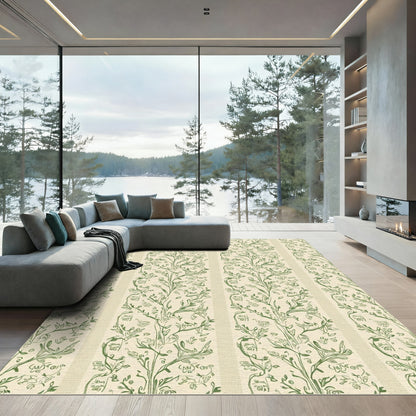 Ivory Green Vine Stripe Rug