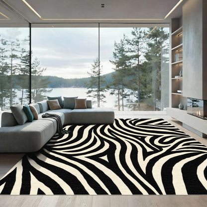 Bold Black Cream Wild Stripes Rug