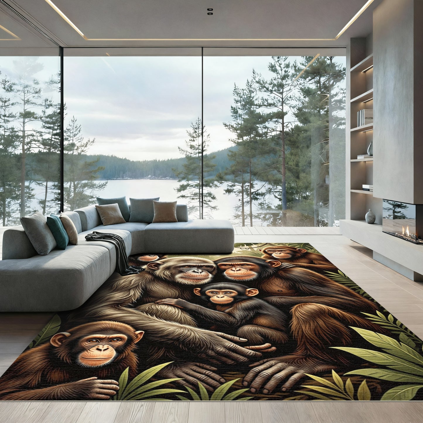 Chimpanzee Family Jungle Portrait Tapestry Rug