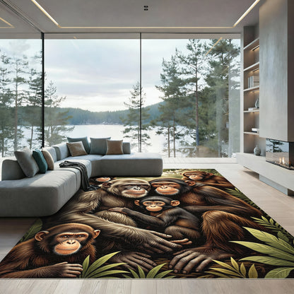 Chimpanzee Family Jungle Portrait Tapestry Rug