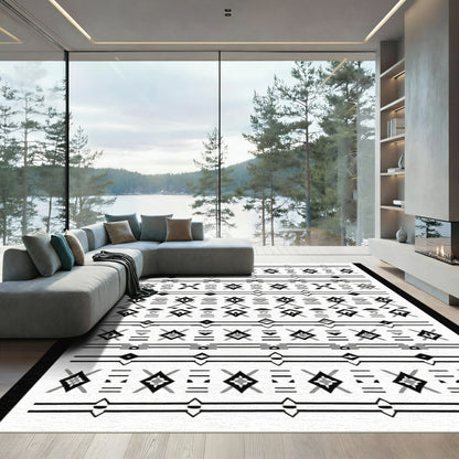 Geometric Charcoal Black Rhombus Stripe Rug