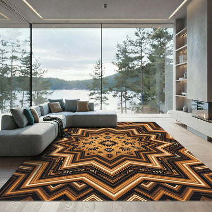 Earthy Bronze Geometric Zebra Star Rug