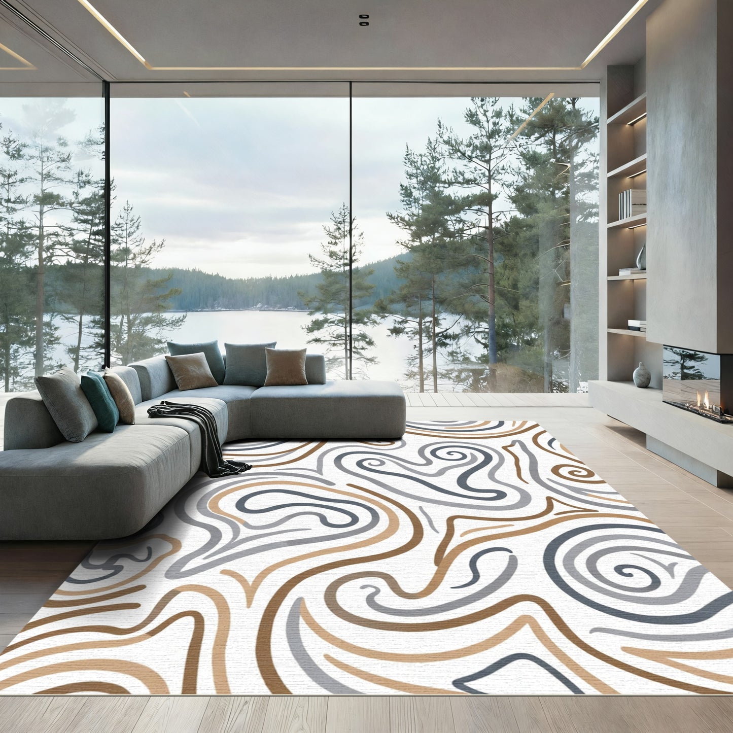 Swirling Lines Earth Tones Rug