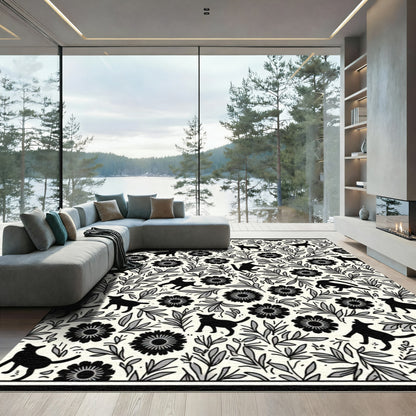 Whimsical Black Cats Floral Garden Rug