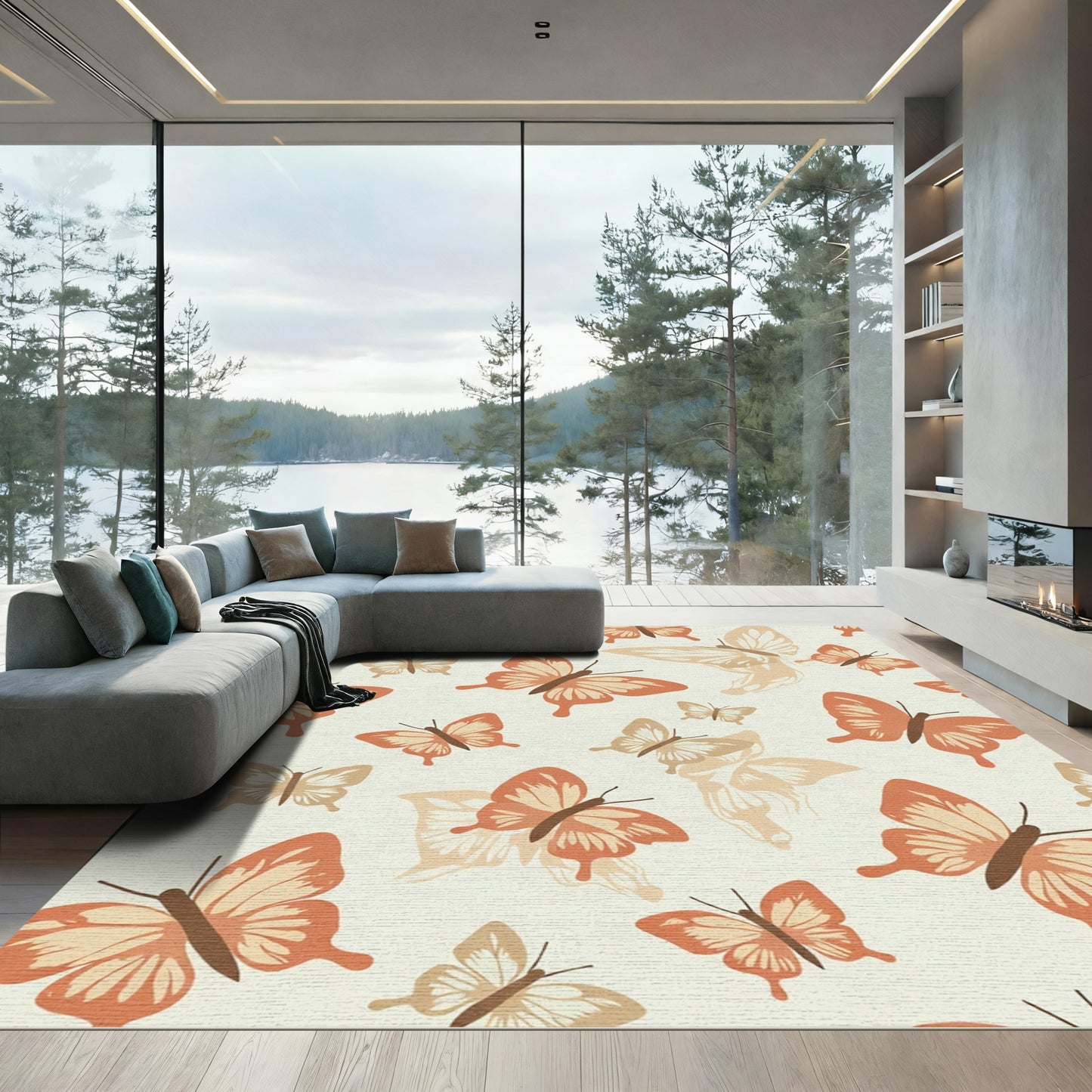 Warm Coral Butterfly Meadow Rug
