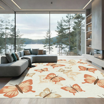 Warm Coral Butterfly Meadow Rug