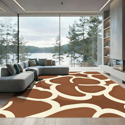 Creamy outline brown organic blobs Rug