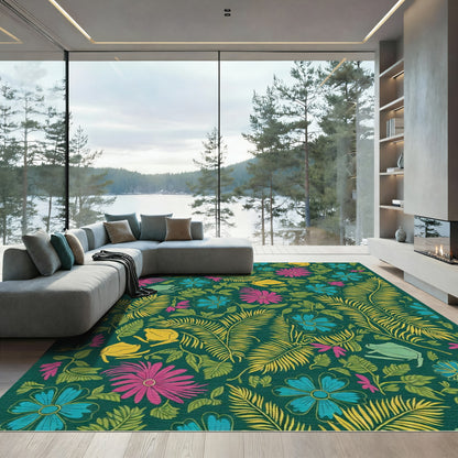 Vibrant Tropical Frog Floral Jungle Rug