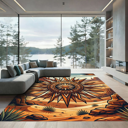 Western Desert Sunburst Terra Cotta Medallion Rug