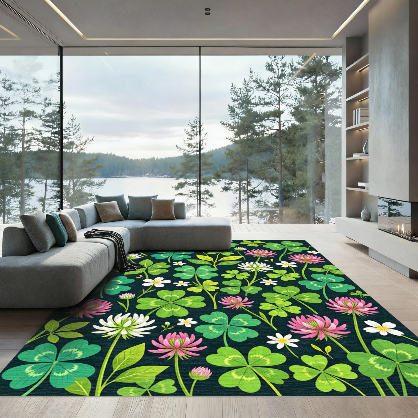 Botanical Four Leaf Clover Meadow Rug