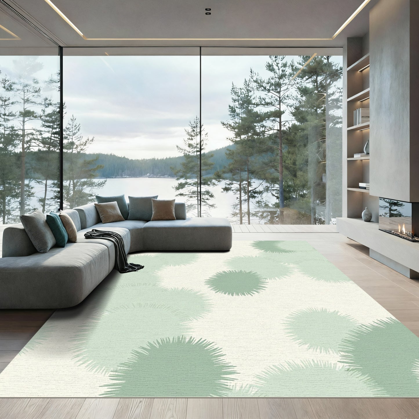 Soft Sage Pom Pom Cluster Rug