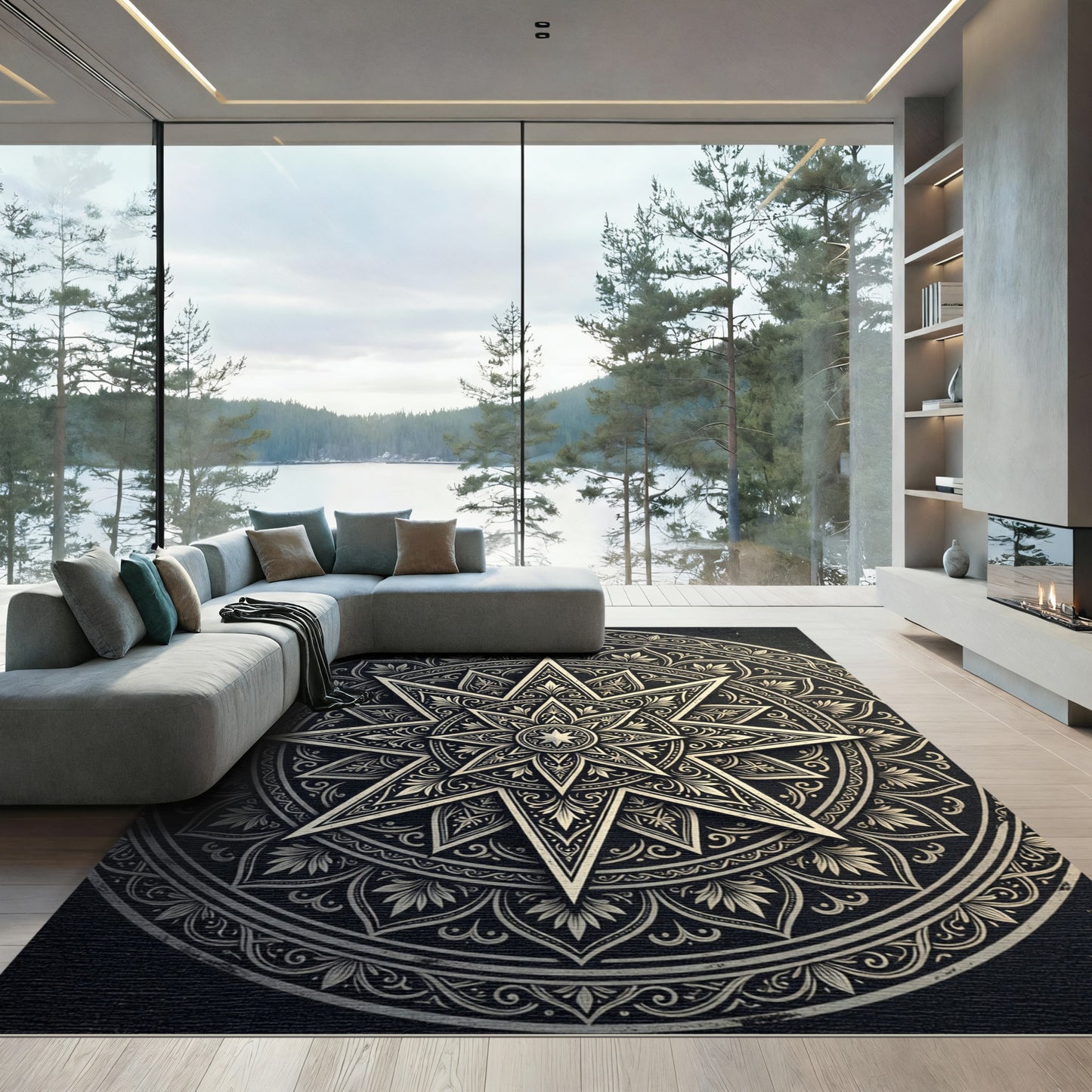 Ornate Midnight Starburst Medallion Rug