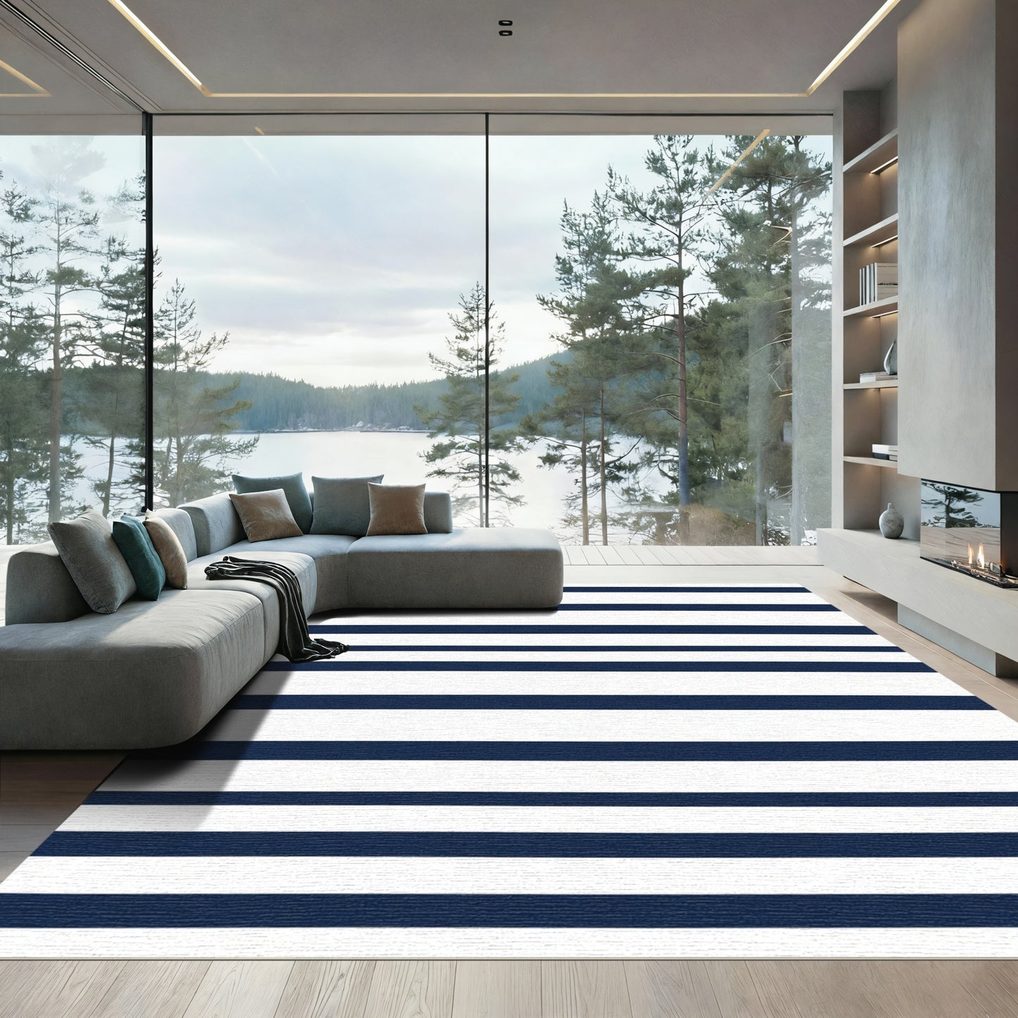 Indigo White Linear Repeat Rug
