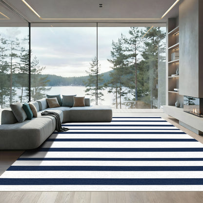 Indigo White Linear Repeat Rug