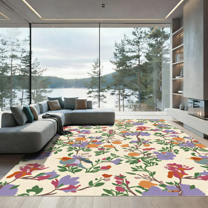Red Blue Orange Bird Floral Garden Rug