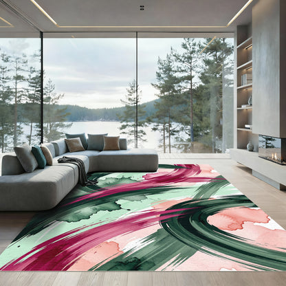 Abstract Emerald and Magenta Swirl Rug