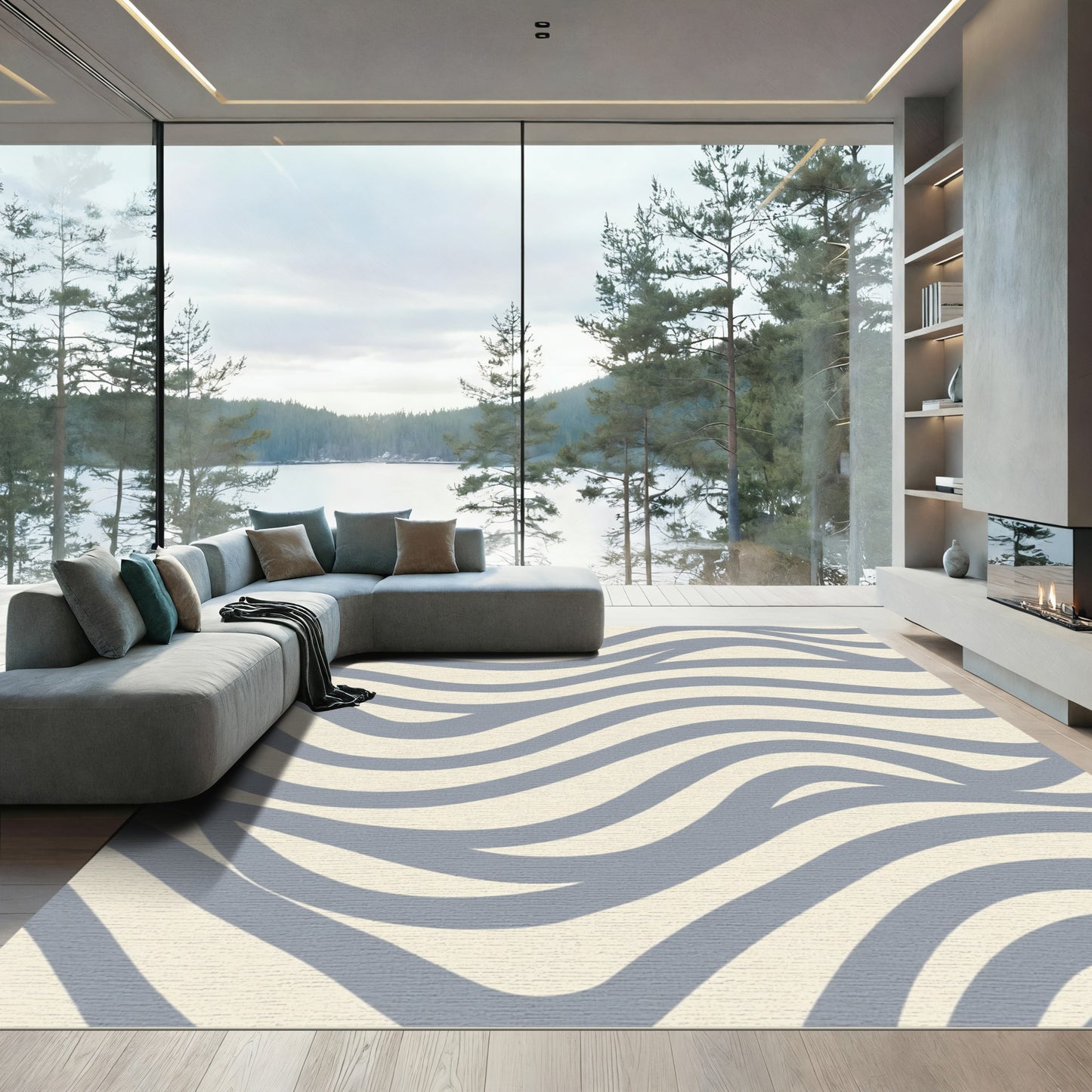 Light Blue Wave Striped Rug