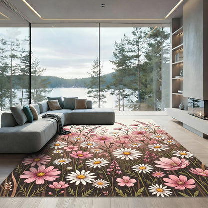 Pastel Pink Daisy Meadow Rug
