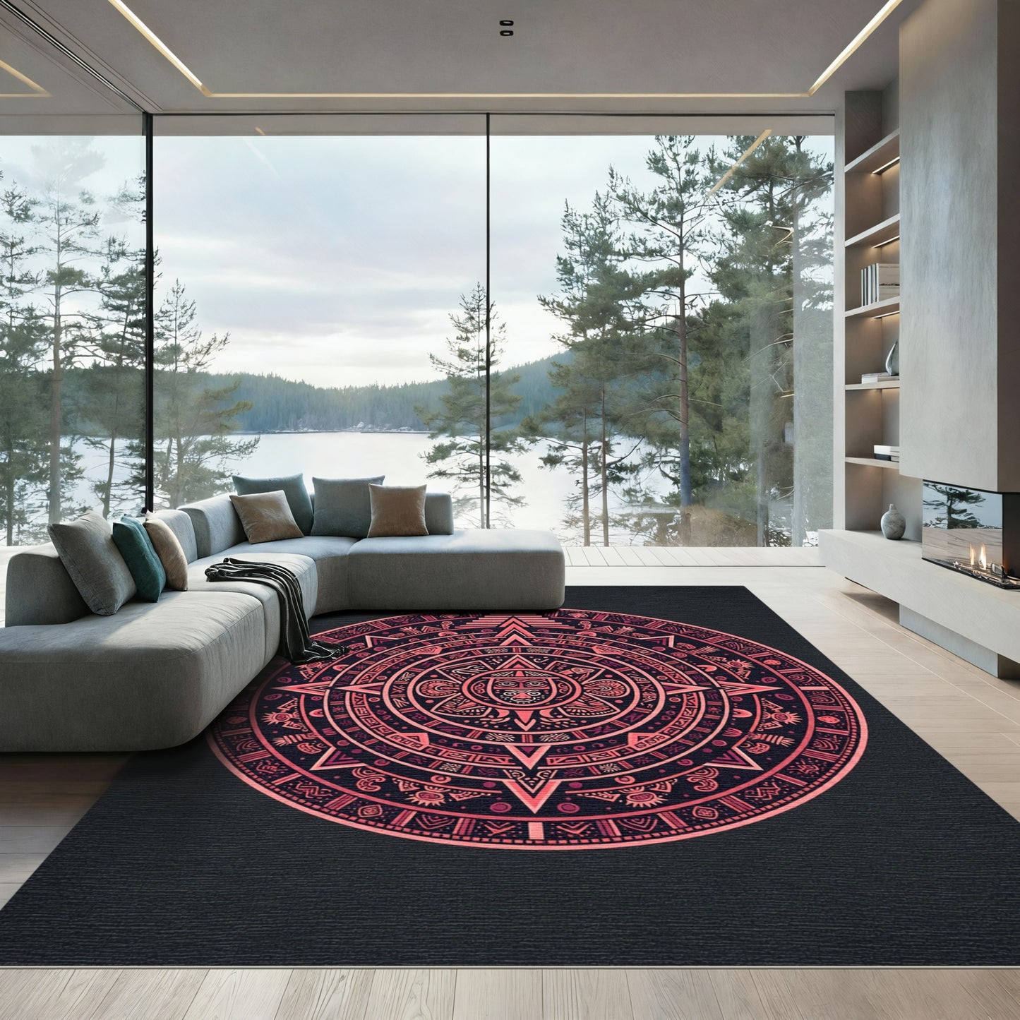 Coral Sun Calendar Medallion Rug