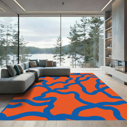 Orange Blue Wavy Line Connection Rug