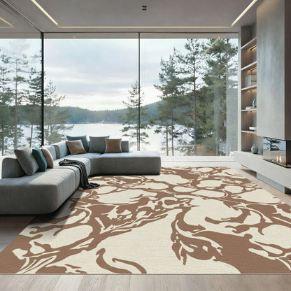 Brown Abstract Organic Swirl Rug