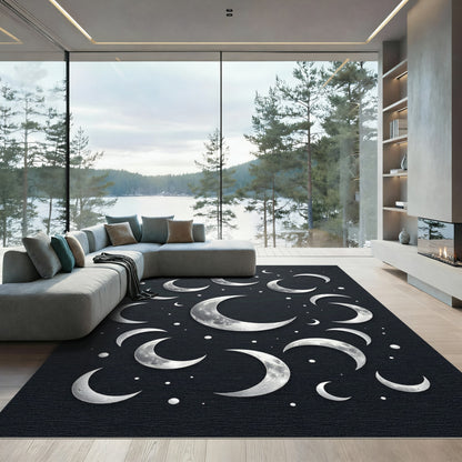 Celestial Silver Crescent Moon Cluster Rug