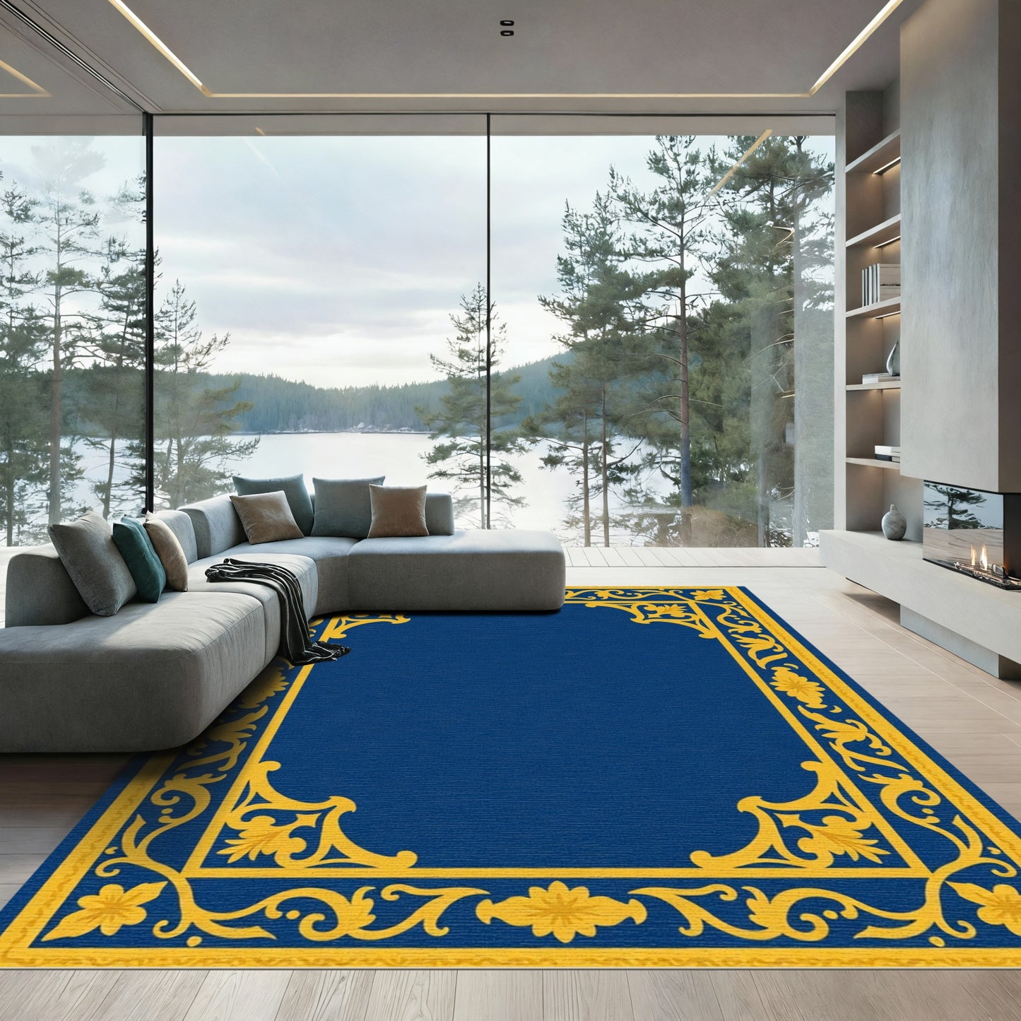 Gold Royal Floral Border Rug