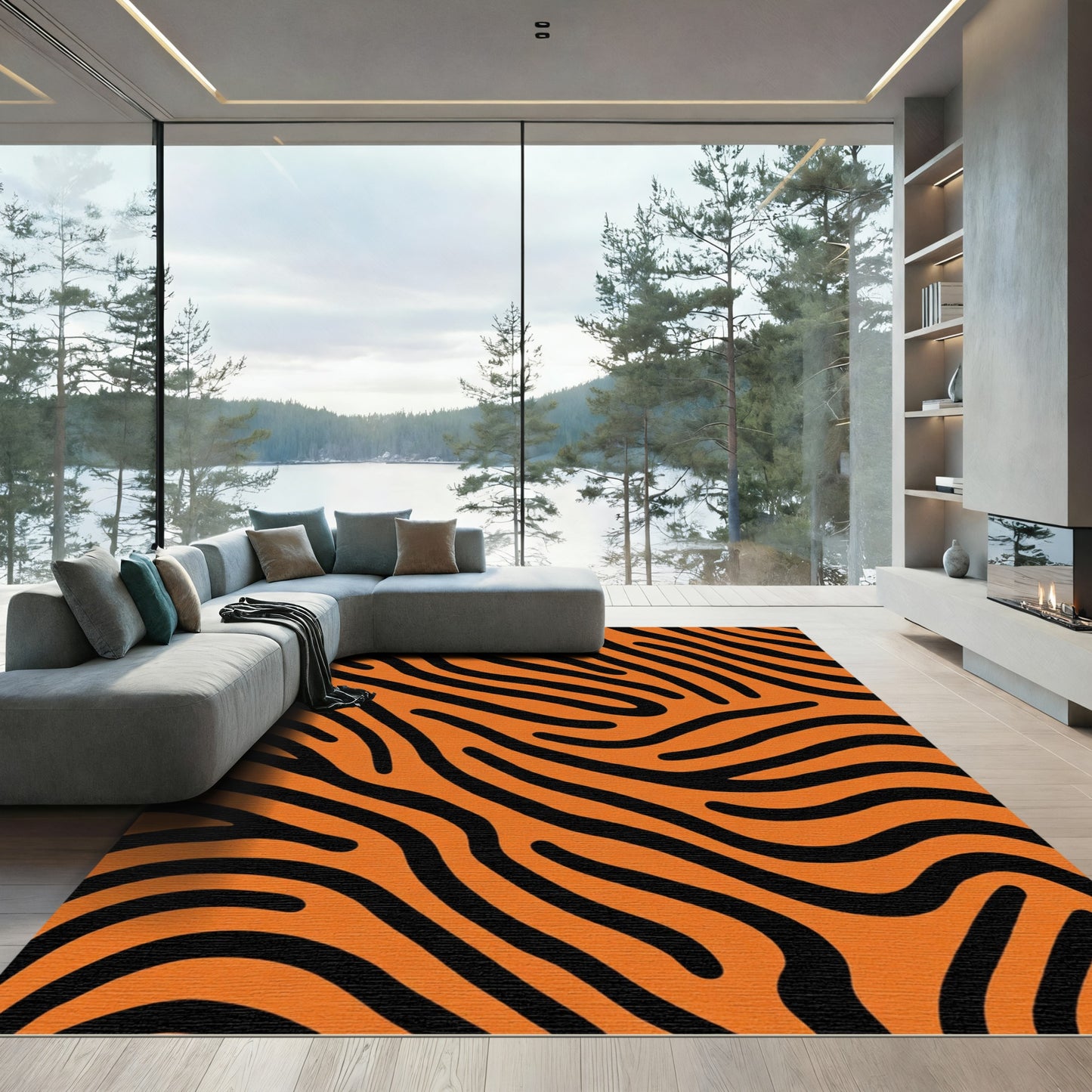 Bold Orange Black Zebra Stripe Rug