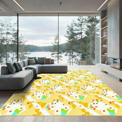 Sunny Yellow Abstract Splatter Collage Rug