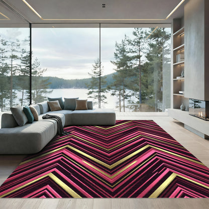 Modern Pink and Gold Zigzag Chevron Rug