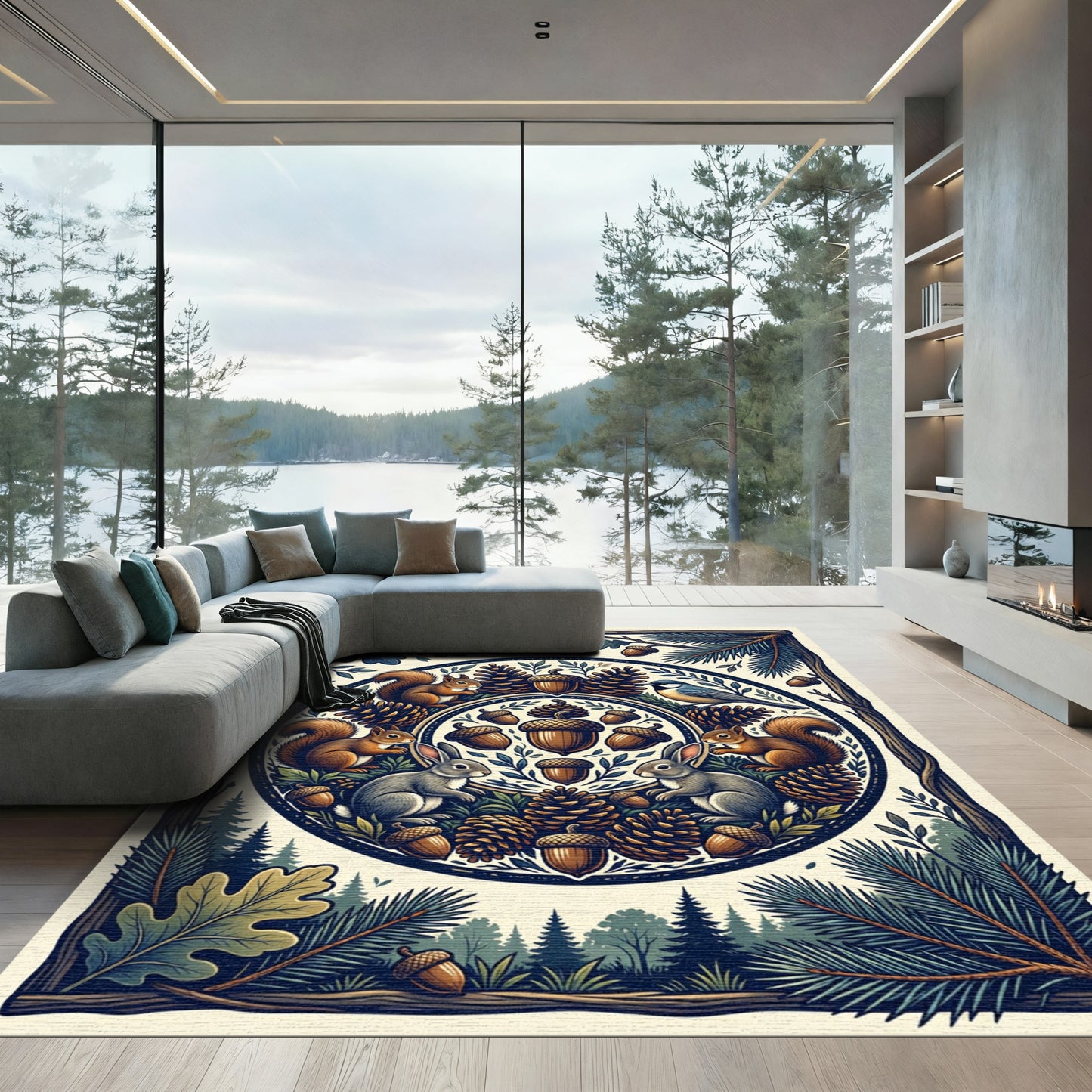 Whimsical Forest Creature Woodland Illustration Rug